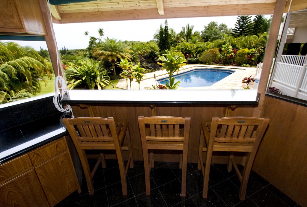 OutdoorKitchnPool View from outdoor kitchen/BBQ area.