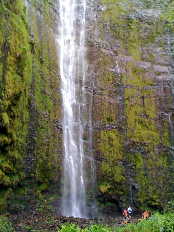 Waimoku Falls falling 450-feet down a sheer lava rock wall Waimoku Falls